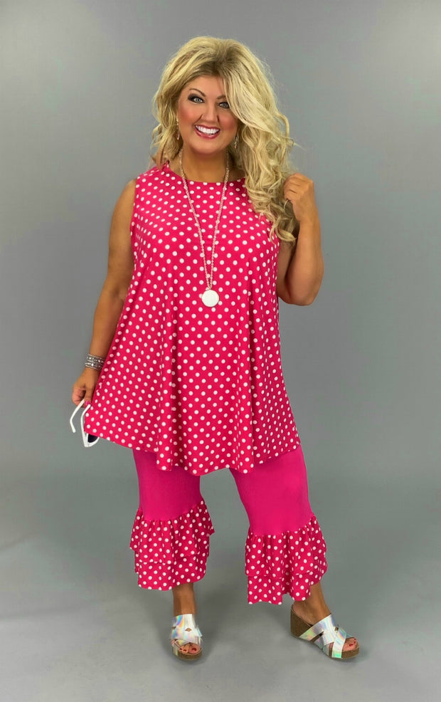 SET-Z {Polka Dot Party} Pink Polka Dot Tunic Ruffle Hem PLUS SIZE 1X 2X 3X CURVY BRAND