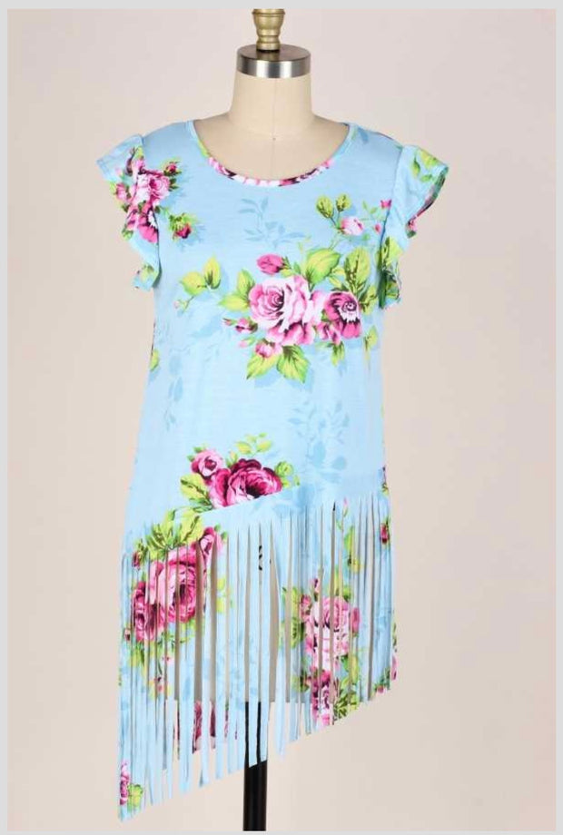 67 PPS-Q { Slanted Rose} SALE! Light Blue Tunic W/ Roses PLUS SIZE 1X 2X 3X