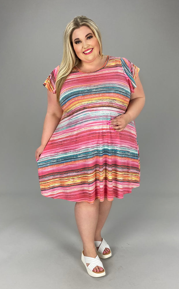 98 PSS-C {Close To Destiny} Pink Multicolor Stripe Dress PLUS SIZE XL 2X 3X