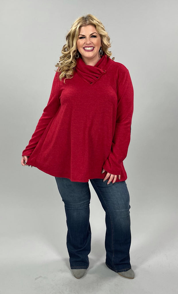 63 OR 36 SD-B {Got My Attention} Red Detail Neck Top PLUS SIZE 1X 2X 3X