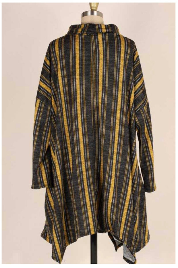 PQ-B {Time Together} Mustard Charcoal  Stripe Cowl Neck Tunic PLUS SIZE XL 2X 3X