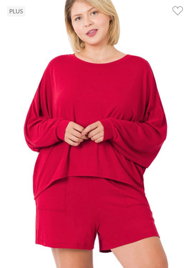 21 SET-C {The Good Life} Red Long Sleeve Short Set SALE!!!  PLUS SIZE 1X 2X 3X