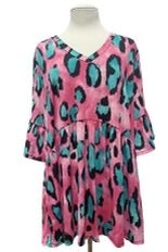 23 PQ-B {Time To Dance} Pink Leopard Babydoll Top EXTENDED PLUS SIZE 3X 4X 5X