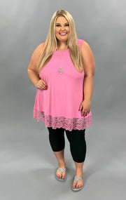 SV-A (Right For You) Candy Pink Sleeveless Tunic With Lace Hem PLUS SIZE 1X 2X 3X