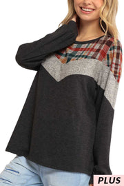 91 CP-N {Right On Point} Charcoal Plaid Top PLUS SIZE 1X 2X 3X  SALE!!