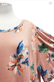 92 PSS-N {Letting Love In} Peach/Blue Floral Tunic EXTENDED PLUS SIZE 3X 4X 5X
