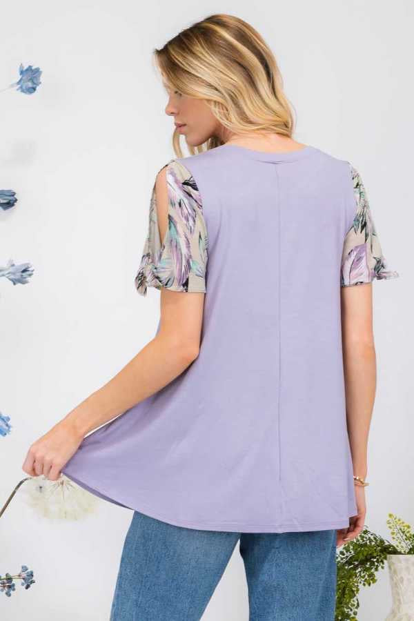 16 CP-G {Just So You Know} Lilac Leaf Print Open Sleeve Top PLUS SIZE XL 2X 3X