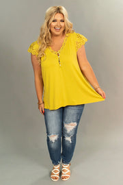 SSS-H {Simple Pleasures} ***FLASH SALE!! Mustard Top Crochet Lace Detail  SALE!!