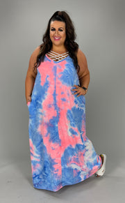 LD-O {Floating Sweetness} Fuchsia Blue Tie Dye Maxi  PLUS SIZE 1X 2X 3X