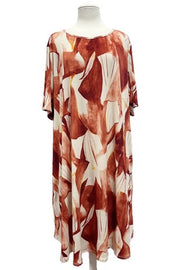 18 PSS-B {Brunch Ready} SALE!! Rust Print Dress w/Pockets EXTENDED PLUS SIZE 4X 5X 6X