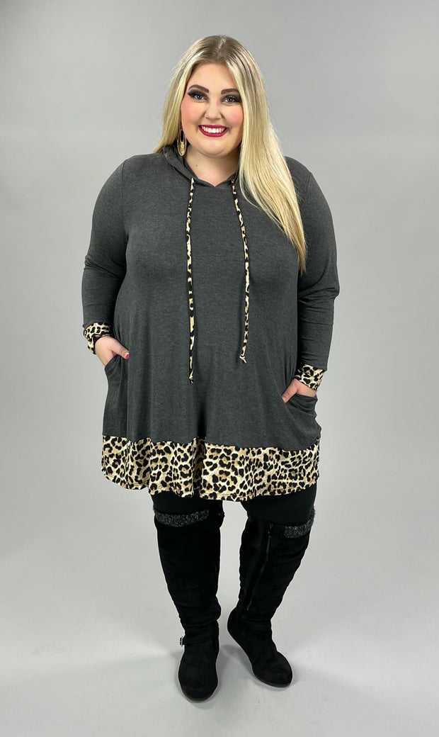 21 HD-B {Party At Curvy} Gray/Leopard Contrast Hoodie CURVY BRAND!! EXTENDED PLUS SIZE 3X 4X 5X 6X