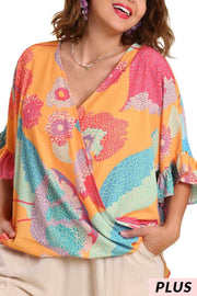 41 PSS-A {A Million Reasons} SALE!!  Umgee Multi-Color Wrap Front Top PLUS SIZE XL 1X 2X