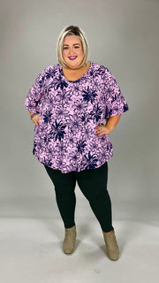 93 PSS-Y {Finishing Touch} Purple Floral V-Neck Top Extended Plus