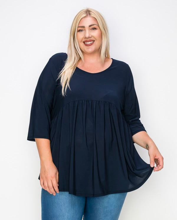 67 SQ-E {Special Moments} Navy Babydoll Tunic EXTENDED PLUS SIZE 4X 5X 6X