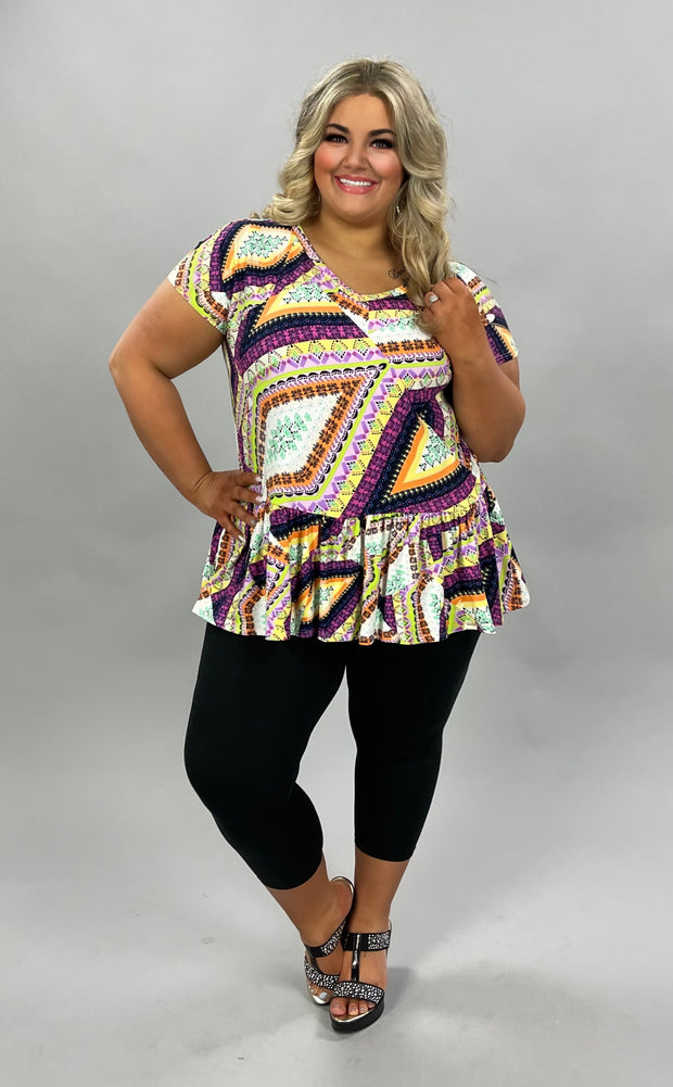 PSS-D {A-MAZE-ment} Multi Print Ruffle Hem Top PLUS SIZE 1X 2X 3X SALE!!