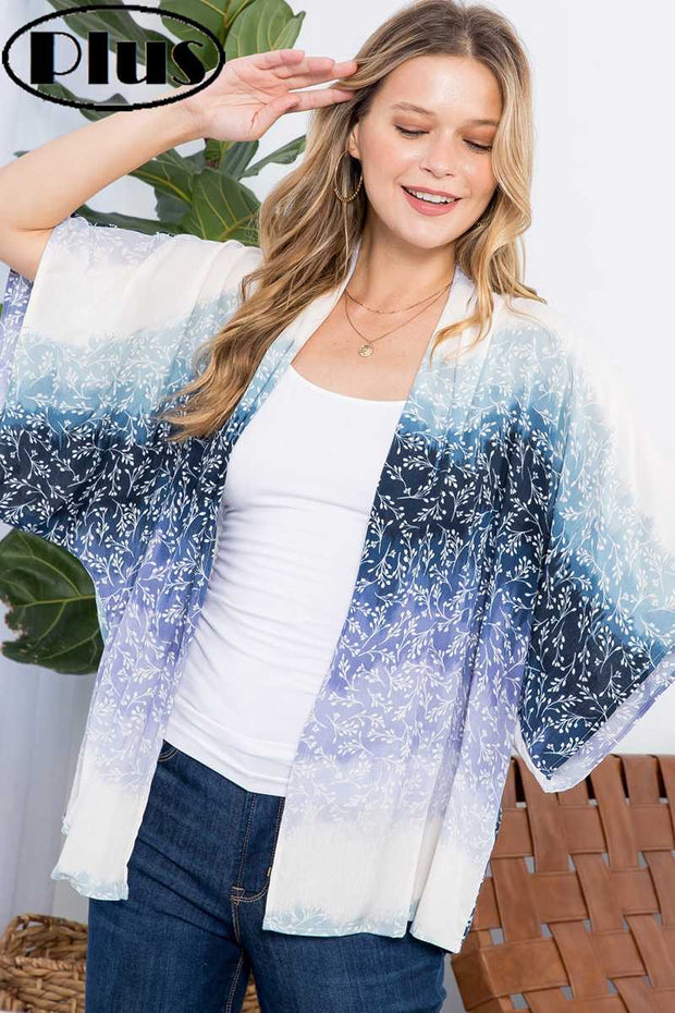 11 OT-B {Long Time Coming} SALE!! Blue Print Kimono PLUS SIZE 1X 2X 3X