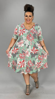 97 PSS-P {Sage Promises} Light Sage Floral V-Neck Dress EXTENDED PLUS SIZE 3X 4X 5X