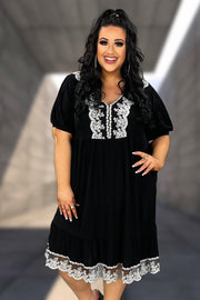 98 SD-Y {My Sunday Best} Black Babydoll Dress w/Lace Trim PLUS SIZE 1X 2X 3X