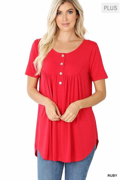 11 PSS-C {Right On Time} Ruby Red Short Sleeve Top PLUS SIZE 1X 2X 3X