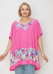 98 CP-B {This Is What You Need} Fuchsia Floral Print Tunic CURVY BRAND!!!  EXTENDED PLUS SIZE 4X 5X 6X