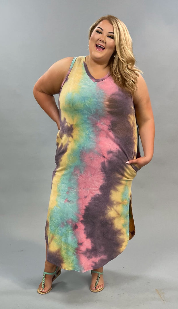 LD-A {My Rainbow}  Tie Dye V-Neck Maxi Dress PLUS SIZE 1X 2X 3X   SALE!!!!