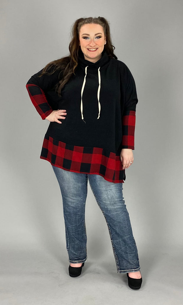 59 OR 25 CP-L {My Attention} Black With Red Hem Hoodie PLUS SIZE XL 2X 3X