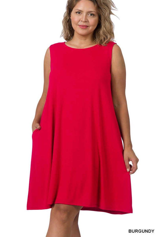 23 SV-M {Simply Charming} Dk. Red Sleeveless Dress PLUS SIZE 1X 2X 3X