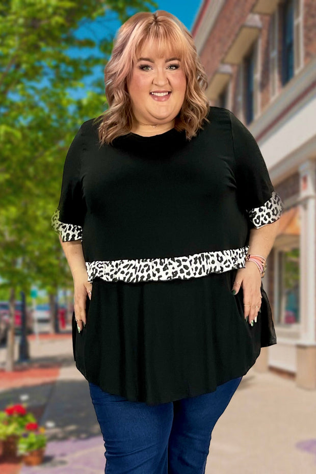 60 PSS-A {Never Without} Black Tunic w/Animal Print CURVY BRAND!!!  EXTENDED PLUS SIZE XL 2X 3X 4X 5X 6X