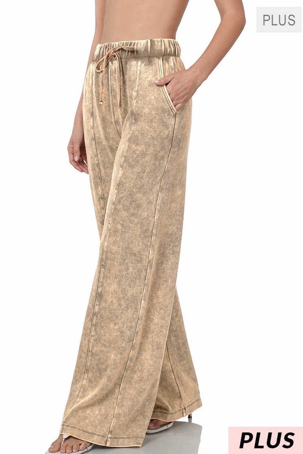 LEG81 -   {Dressing For Me} Mocha Acid Wash Wide Leg Joggers PLUS SIZE 1X 2X 3X