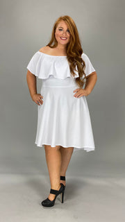 LD-G {Elegant Fixings} White Open Shoulder Dress  w Ruffle Detail PLUS SIZE XL 2X 3X***SALE***
