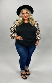 32 CP-K {It's Fierce} Black Ribbed Tan Leopard Sleeve Top PLUS SIZE XL 2X 3X