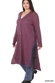 25 OT-S {Close To You} Eggplant Ribbed Button Up Duster PLUS SIZE 1X 2X 3X
