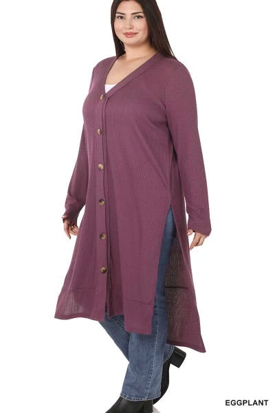 25 OT-S {Close To You} Eggplant Ribbed Button Up Duster PLUS SIZE 1X 2X 3X