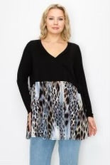 34 CP-M {Endless Love} Black/Blue Leopard Print Top CURVY BRAND!!!  EXTENDED PLUS SIZE 4X 5X 6X