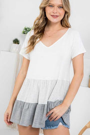 64 CP-J {Call Me Babe} H. Grey  SALE!! Tiered V-Neck Top PLUS SIZE 1X 2X 3X