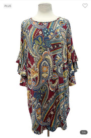 38 PQ-Z {Follow The Pattern} Burgundy Paisley Print Tunic EXTENDED PLUS SIZE 3X 4X 5X