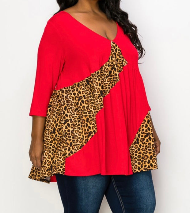 54 CP-Z {Carefree Living} Red/Leopard Print V-Neck Top CURVY BRAND!!! EXTENDED PLUS SIZE 4X 5X 6X