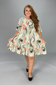 98 PSS-Z {Protect Your Energy} Sage Print Babydoll Dress PLUS SIZE 1X 2X 3X *** FLASH SALE***