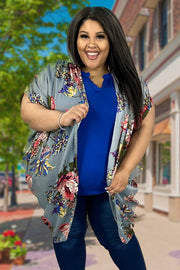 15 OT-E {Cover Me In Flowers} Umgee Grey Floral Kimono PLUS SIZE XL/1X  1X/2X