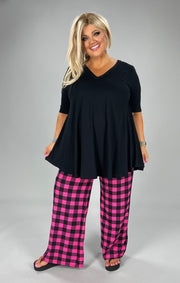 BIN 99 (Be There Soon) Fuchsia Checkered Elastic Drawstring Pants Plus Size