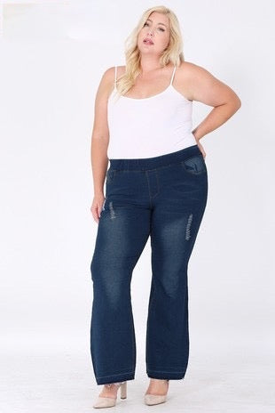 LEG- 78 {Homeward Bound} Distressed Flared Jeggings PLUS SIZE XL 2X 3X