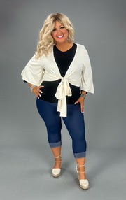 42 OT-O {All In A Dream} Cream Front Tie Shrug PLUS SIZE 1X 2X 3X