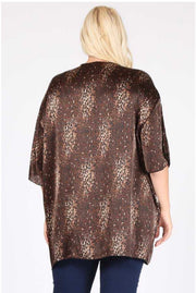 71 OT-F {Full Speed Ahead} Brown Leopard Print Kimono Plus Size 1X 2X 3X