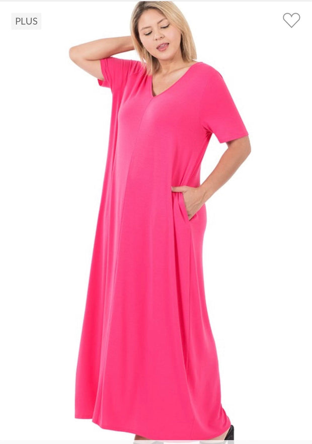 LD-P {Evolving Love} Fuchsia V-Neck Maxi Dress PLUS SIZE 1X 2X 3X