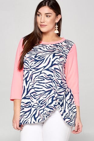 41 CP-A {Raised On Promises} Neon Pink Zebra Print Top PLUS SIZE 1X 2X 3X