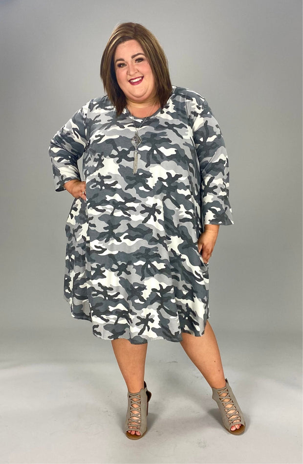 30 PQ-R {Keep Looking Forward} Grey Camo V-Neck Dress EXTENDED PLUS SIZE 3X 4X 5X