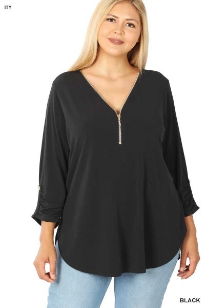 22 SD-A {Classy Threads} Black Top with Gold Zipper Detail SALE!! PLUS SIZE 1X 2X 3X