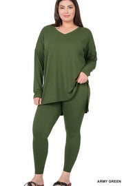 61 SET-L {Finding My Way} Army Green Long Sleeve V-Neck Set PLUS SIZE 1X 2X 3X