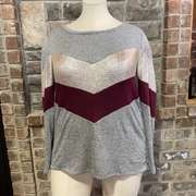 29 CP-H {Like A Champ} Grey Maroon Metallic Top PLUS SIZE XL 2X 3X