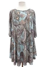 55 PSS-F {Best Of You} Aqua Paisley Print Top EXTENDED PLUS SIZE 4X 5X 6X